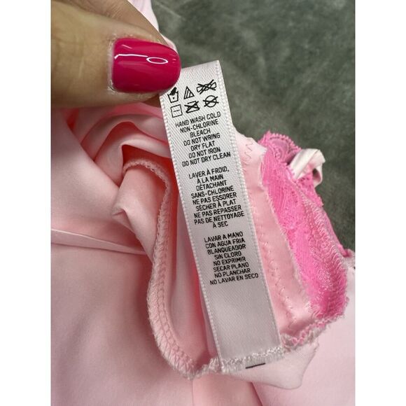 SKIMS Woven Shine Lace Long Dress Cherry Blossom Pink XS Satin Slip - Picture 15 of 16